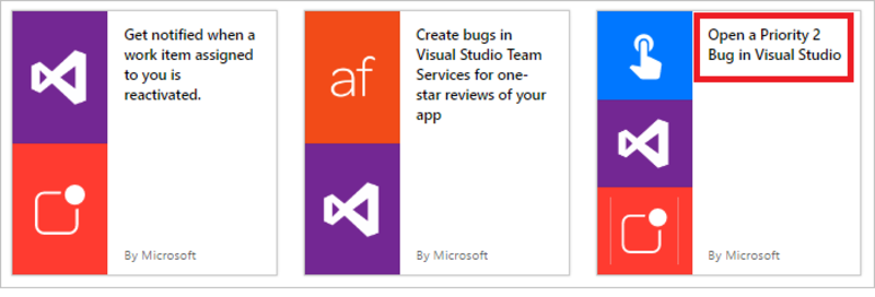 Click để chọn mẫu Open a Priority 2 Bug in Visual Studio