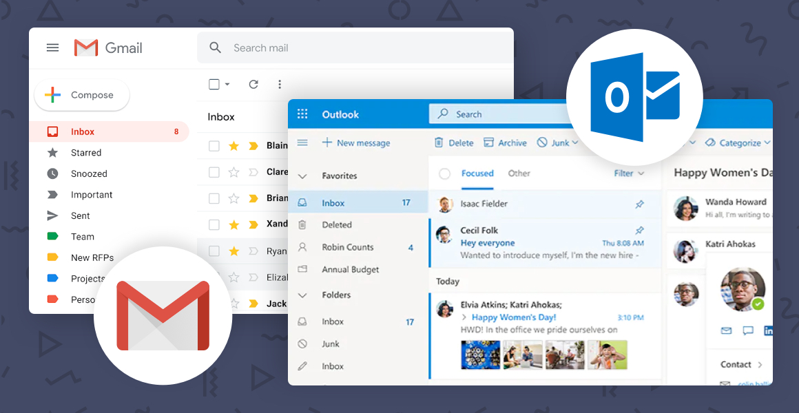 Gmail và Outlook đều là dịch vụ email phổ biến