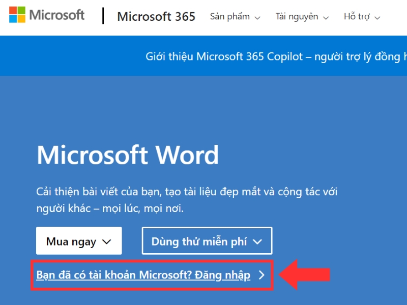 Đăng nhập Word Online bằng tài khoản Microsoft