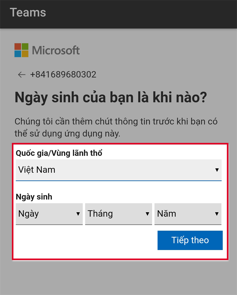 Tạo tài khoản và đăng nhập Teams trên điện thoại