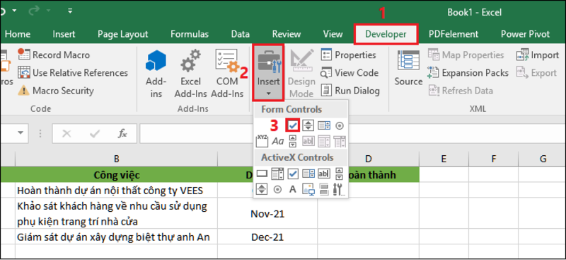 Click chọn vào biểu tượng dấu tick trong mục Insert