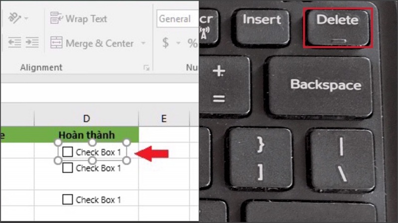Để xóa từng checkbox, hãy nhấn Delete bên trên bàn phím