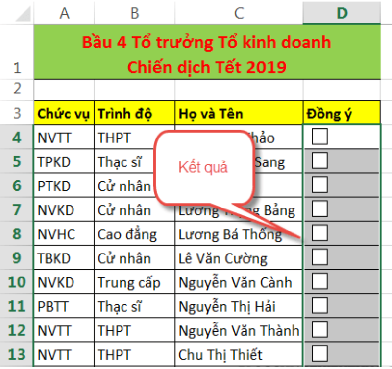 Kết ngược cảm nhận được sau khoản thời gian tạo ra checkbox một loạt vày đoạn mã code VBA