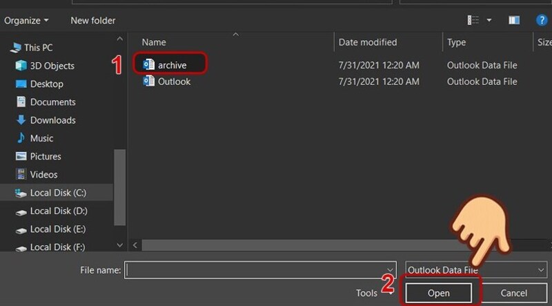 Nhấn chọn file Archive rồi chọn Open để hoàn tất các thao tác