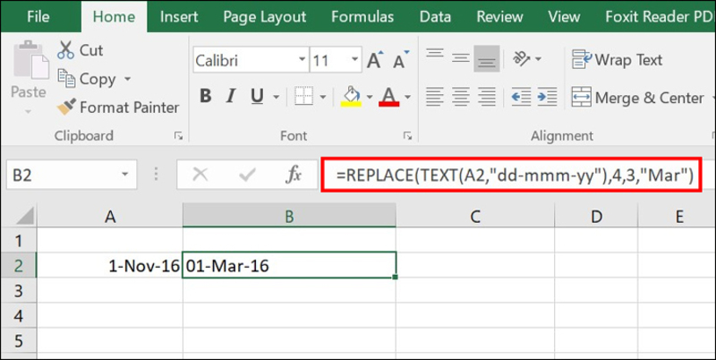 Kết quả sử dụng hàm Replace đối với ngày tháng