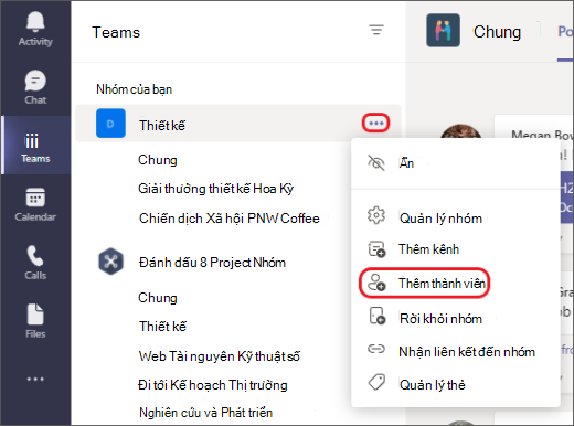 Thêm thành viên vào nhóm để kết nối trên Teams web