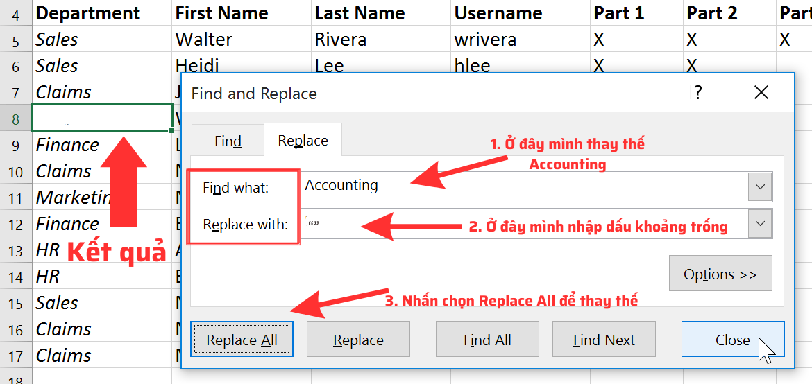 Hướng dẫn chi tiết các bước sử dụng hàm Replace để thay thế văn bản hoặc số với khoảng trắng