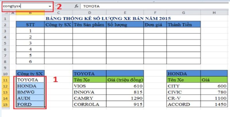 Tiến hành quét chọn vùng địa chỉ tên của các Công ty