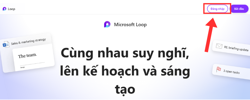 Nhấp chuột vào Đăng nhập tại giao diện chính của Loop