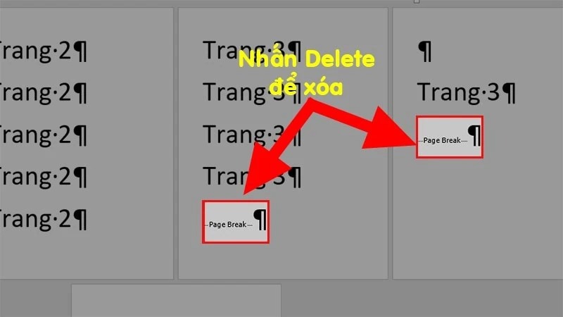 Tìm page break sau đó nhấn delete