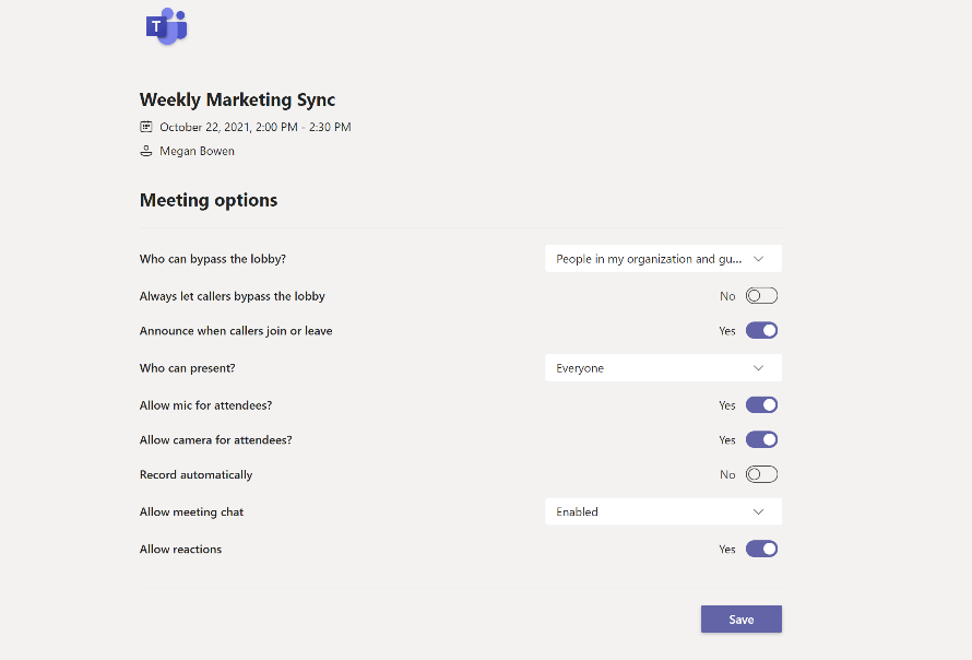 Tùy chỉnh Meeting Options, Microsoft teams và zalo